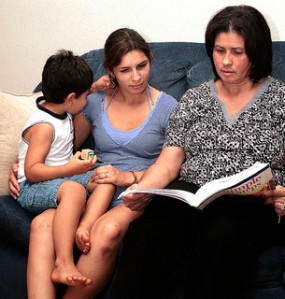 mother reading to children